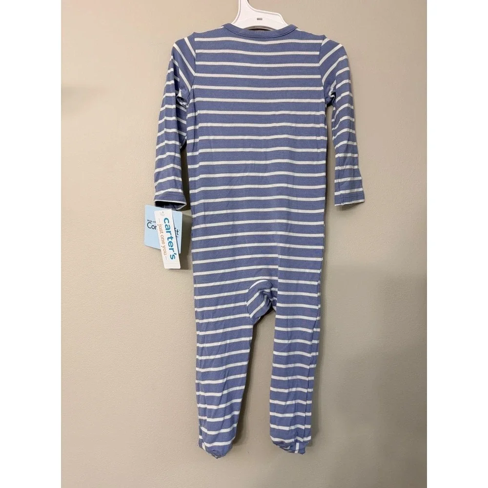 Carter's Sleeper Baby 9M Blue White Striped 2-Way‎ Zip Footed Pajamas NWT